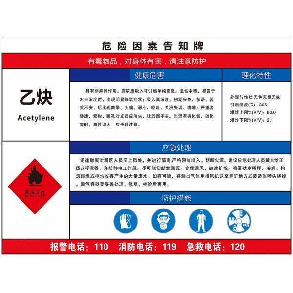 乙炔职业危害告知卡  KCL/可兹尔  KCL255108