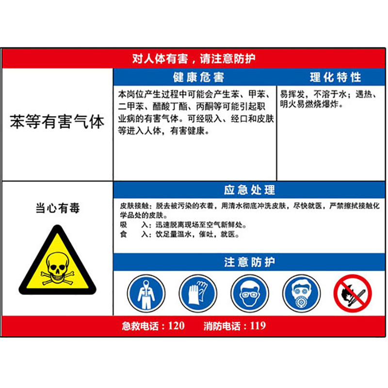 苯等有害气体职业危害告知卡  KCL/可兹尔  KCL254640