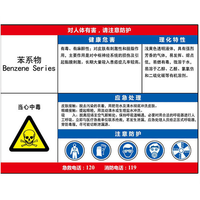 苯系物职业危害告知卡  KCL/可兹尔  KCL254644