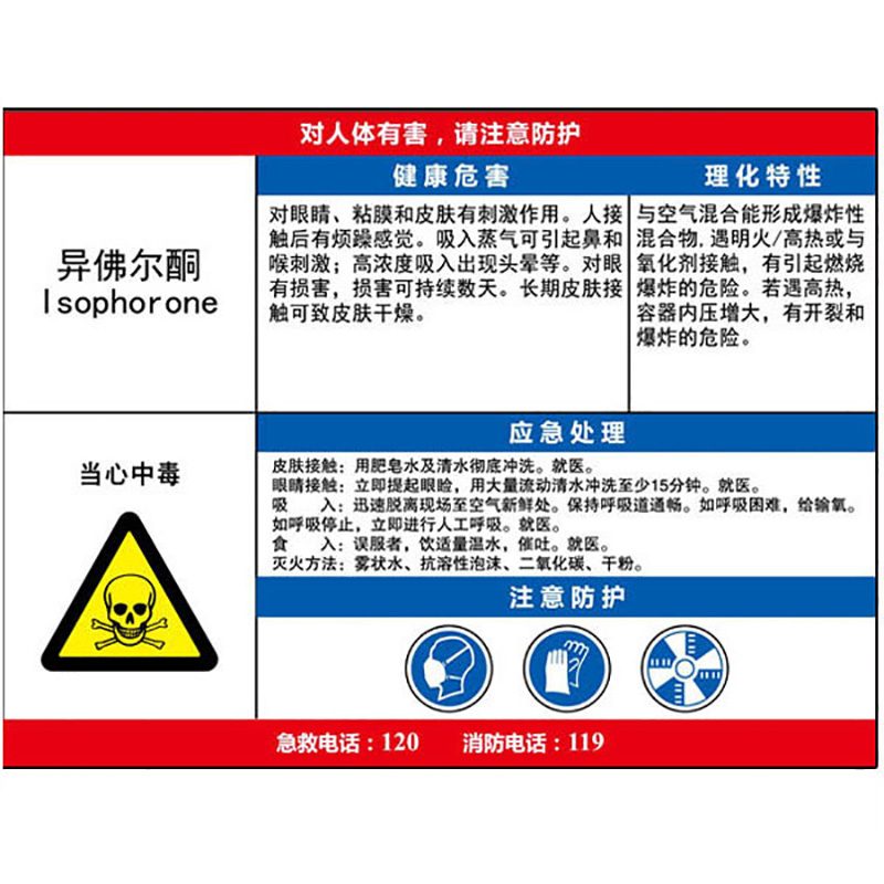 异佛尔酮职业危害告知卡  KCL/可兹尔  KCL254831