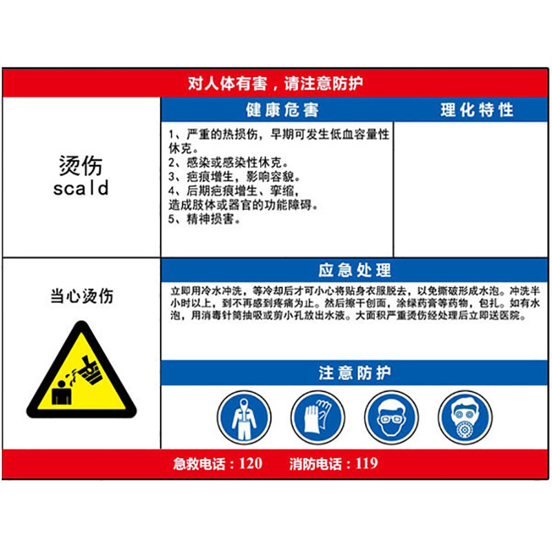 烫伤职业危害告知卡  KCL/可兹尔  KCL255090