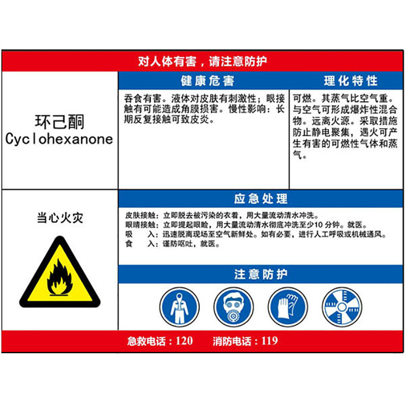 环己酮职业危害告知卡  KCL/可兹尔  KCL255146