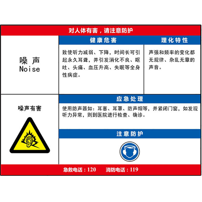 噪声职业病危害告知卡  KCL/可兹尔  KCL256629