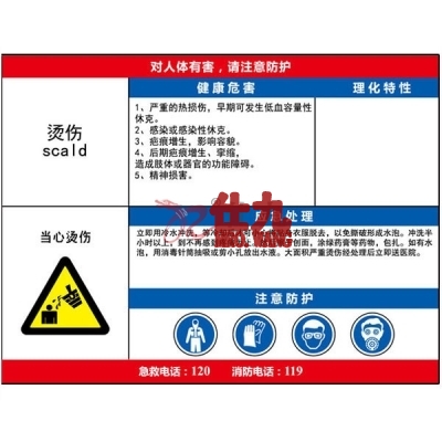 安赛瑞 SAFEWARE 14621 职业病危害告知卡（烫伤）ABS板,600×450mm