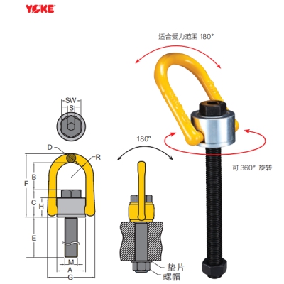 加长型安全起重旋转吊环 公制螺纹 (8-231) 振锋yoke