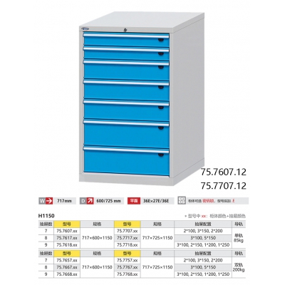 位邦重型工具柜 车间零部件七抽屉工具柜 单轨承重85kg717*725*1150