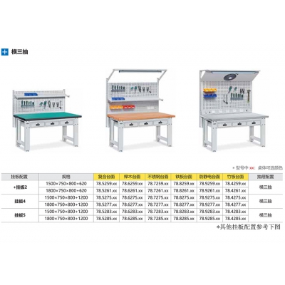 位邦带横三抽重型工作台 车间装配维修工作桌 复合桌面1500*750*800+620