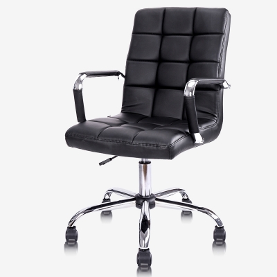 得力4912办公椅(黑)多功能皮面升降转椅 铝合金管扶手+PU皮套