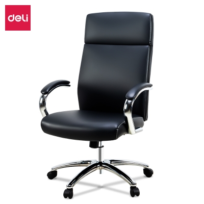 得力91010主管椅(黑)多功能皮面升降转椅 简约厚重款皮椅 办公椅
